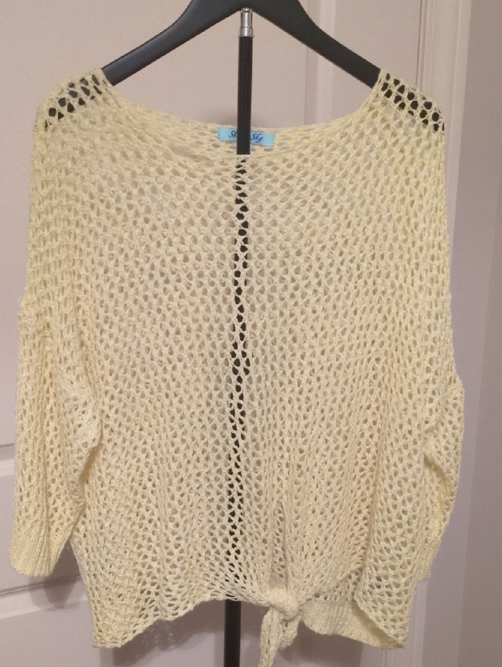 She & Bky Pale Yellow Open-Knit Tie-Hem Sweater
